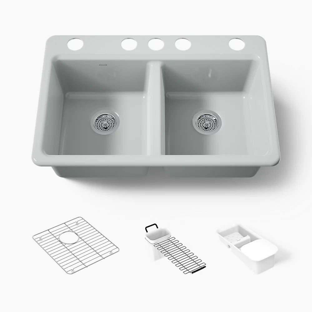 Kohler Riverby® 33" undermount double-bowl workstation kitchen sink