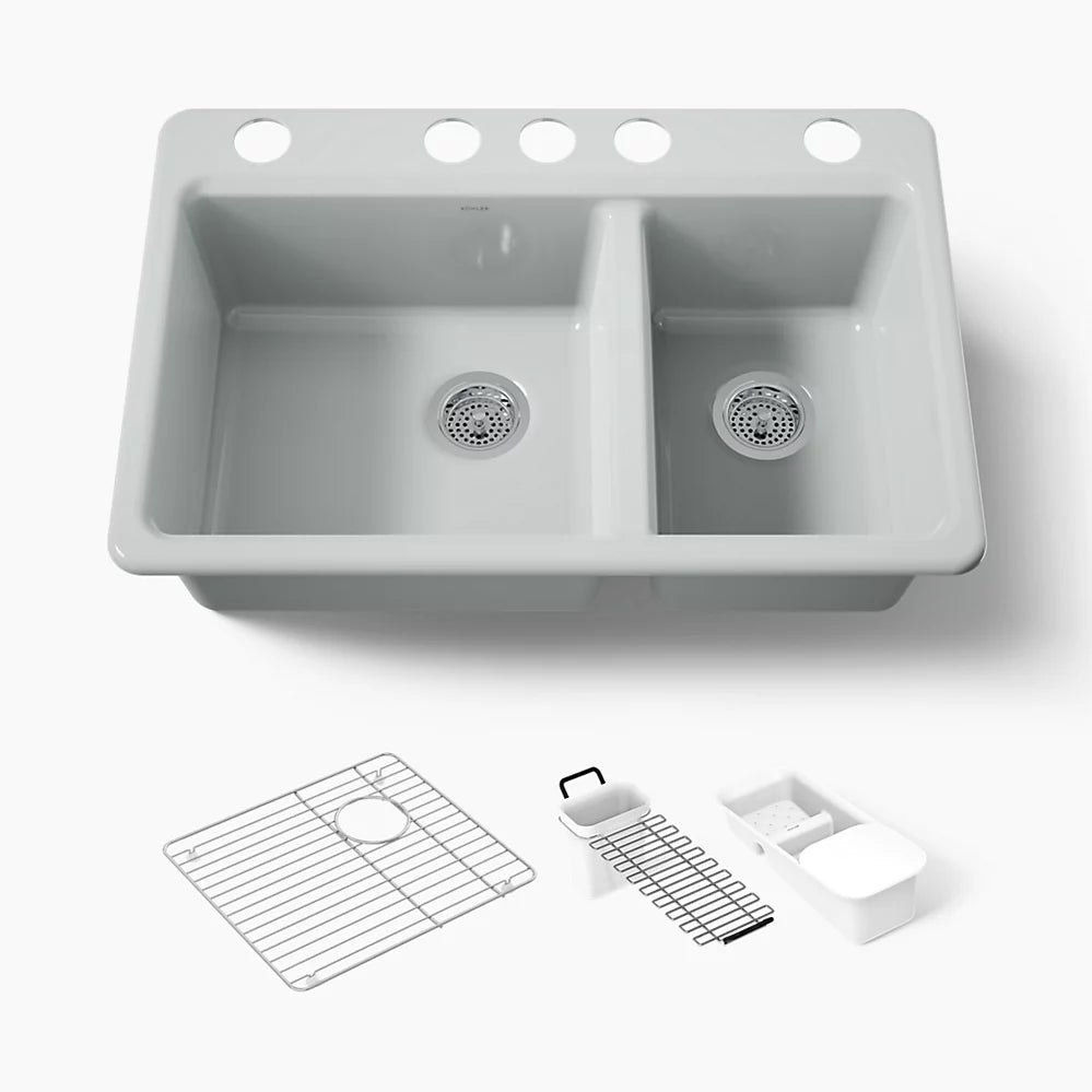 Kohler Riverby® 33" undermount double-bowl workstation kitchen sink