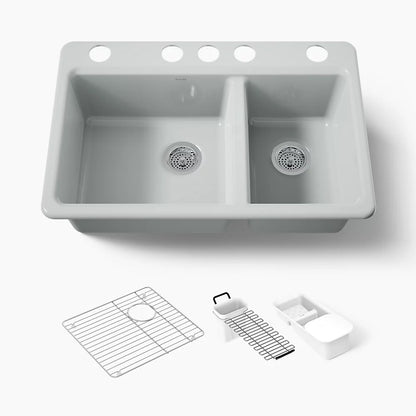 Kohler Riverby® 33" undermount double-bowl workstation kitchen sink