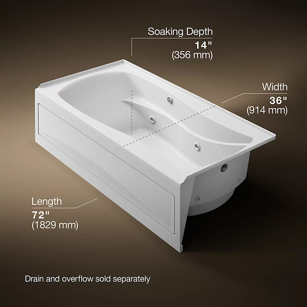 Kohler Mariposa Whirlpool Bath With Bask Heated Surface Right Drain 72 x 36-Inch Alcove Bathtub