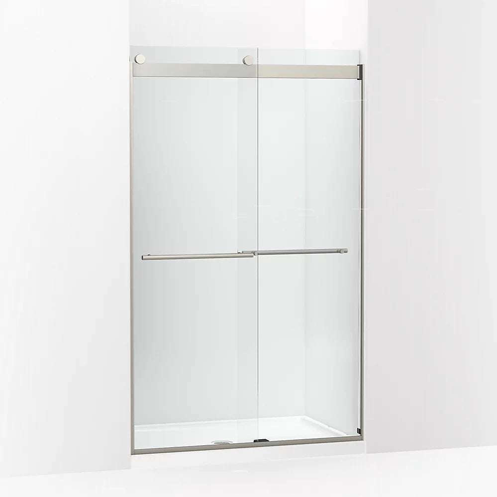 Kohler Frameless sliding shower door, 77-9/16" H x 44-5/8 - 47-5/8" W, with 5/16"-thick Crystal Clear glass