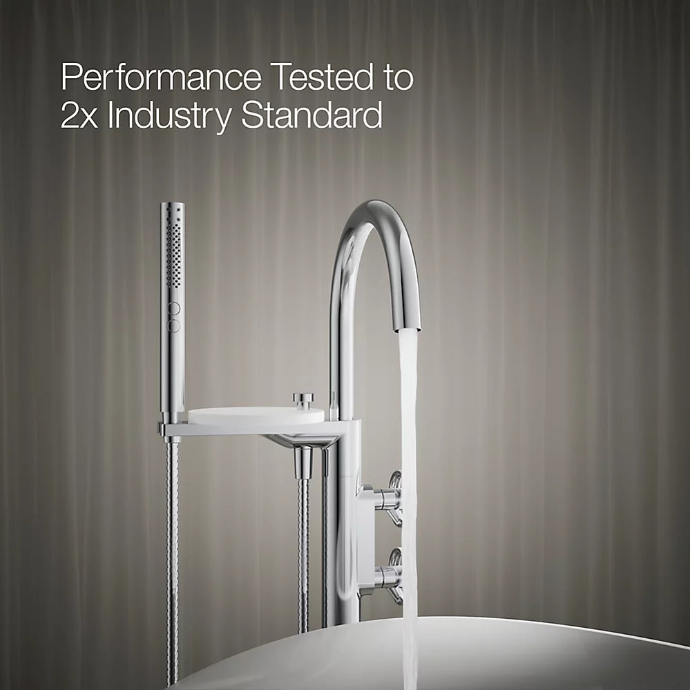 Kohler Floor-mount bath filler trim with industrial handles and handshower