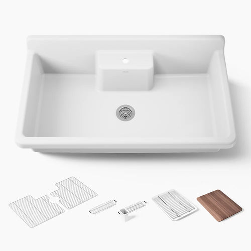 Kohler Farmstead® 45" top-/wall-mount single-bowl workstation farmhouse kitchen sink