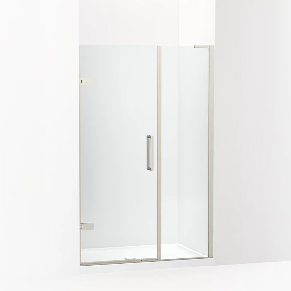 Kohler Frameless pivot shower door, 71-3/4" H x 46 - 46-3/4" W, with 3/8" thick Crystal Clear glass