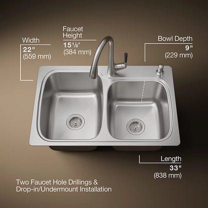 Kohler All-In-One 33" top-/undermount double-bowl kitchen sink