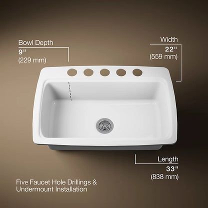 Kohler Cape Dory® 33" undermount single-bowl kitchen sink