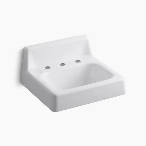 Kohler 20" x 18" wall-mount bathroom sink with widespread faucet holes and lugs for chair carrier