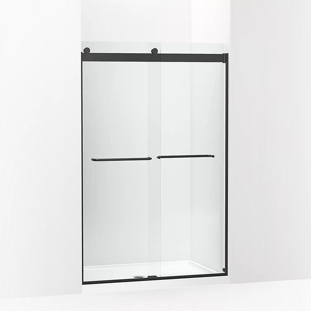 Kohler Sliding shower door, 74" H x 44-5/8 - 47-5/8" W, with 1/4" thick Crystal Clear glass