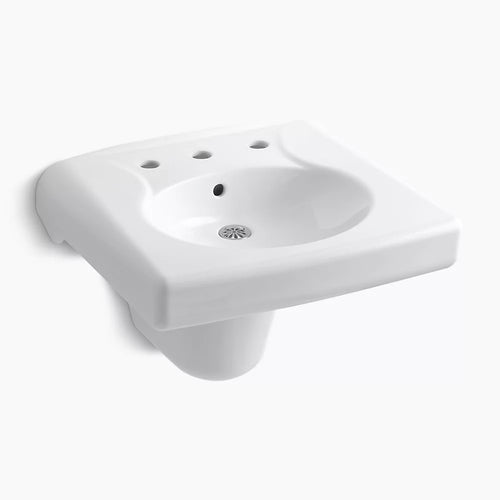 Kohler Wall-mount or concealed carrier arm mount commercial bathroom sink with widespread faucet holes and shroud, antimicrobial finish