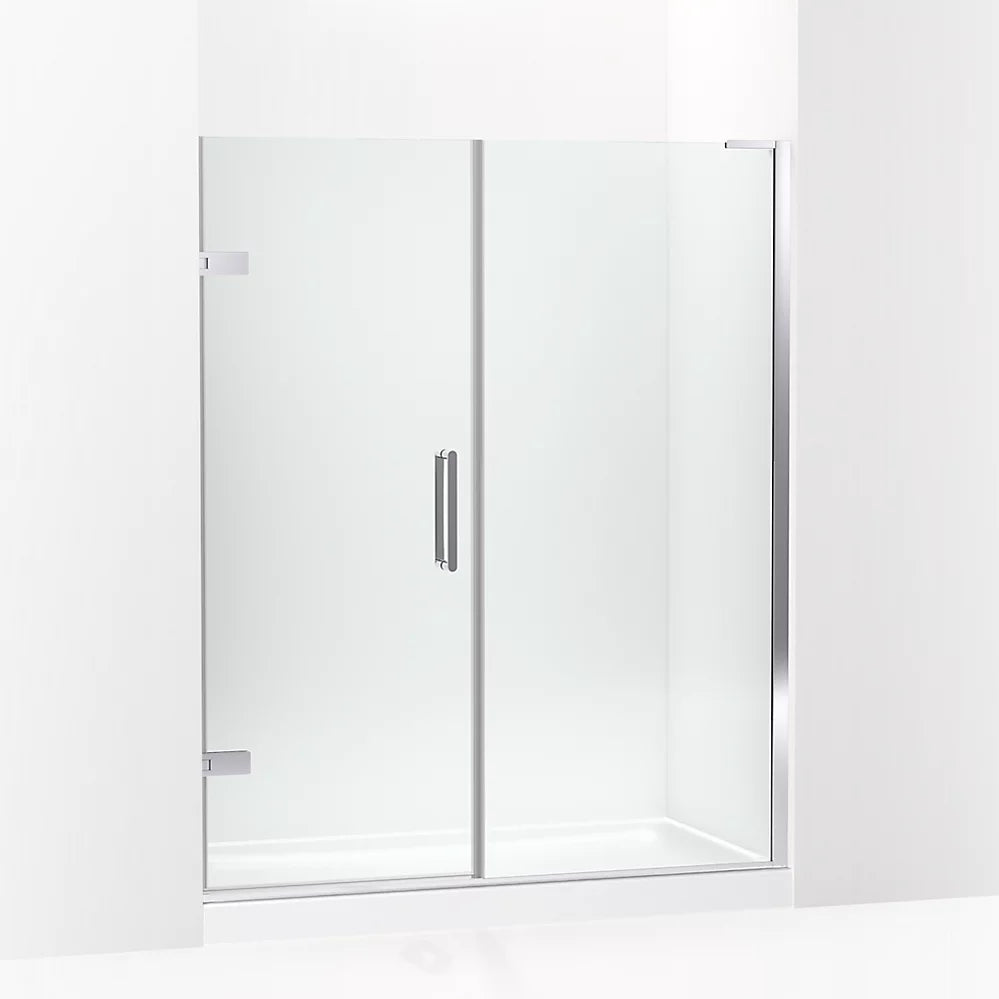 Kohler Frameless pivot shower door, 71-3/4" H x 58 - 58-3/4" W, with 3/8" thick Crystal Clear glass