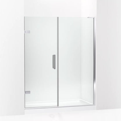 Kohler Frameless pivot shower door, 71-3/4" H x 58 - 58-3/4" W, with 3/8" thick Crystal Clear glass
