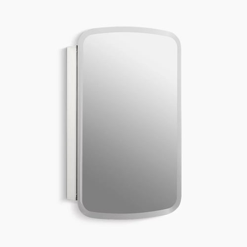 Kohler 20" W x 31" H aluminum single-door medicine cabinet with mirrored door, beveled edges