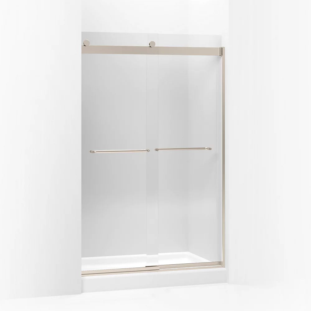 Kohler Sliding shower door, 74" H x 44-5/8 - 47-5/8" W, with 1/4" thick Crystal Clear glass