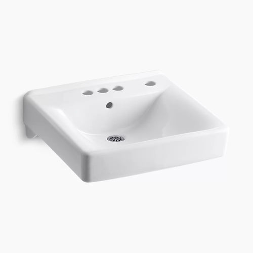 Kohler 20" x 18" wall-mount/concealed arm carrier arm bathroom sink with 4" centerset faucet holes and right-hand soap dispenser hole