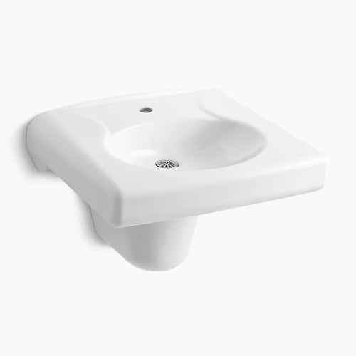 Kohler Wall-mount or concealed carrier arm mount commercial bathroom sink with single faucet hole and shroud