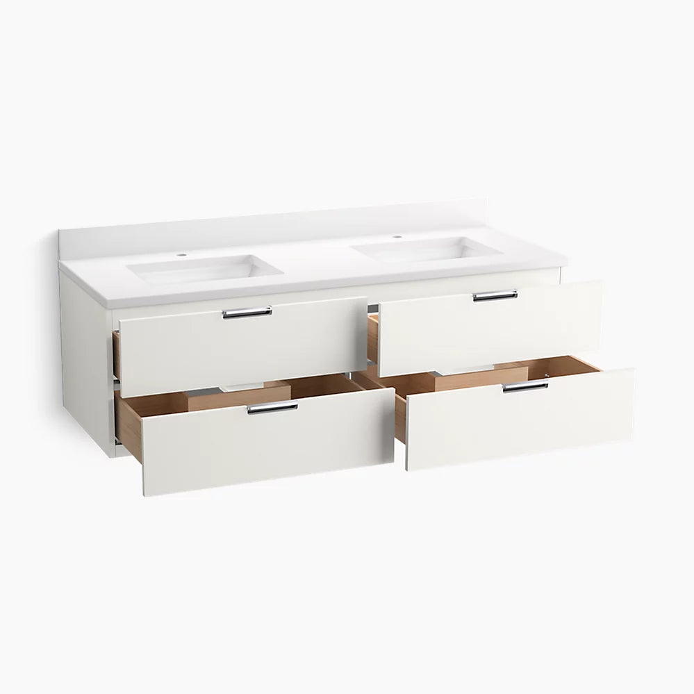 Kohler 60" wall-hung bathroom vanity cabinet with sink and quartz top