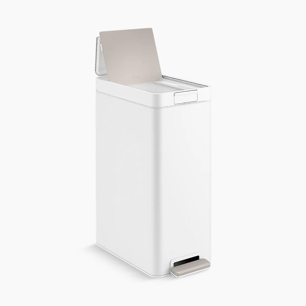 Kohler 13-gallon stainless steel slim step trash can with bifold lid