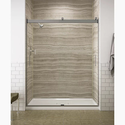 Kohler Sliding shower door, 74" H x 56-5/8 - 59-5/8" W, with 1/4" thick Crystal Clear glass