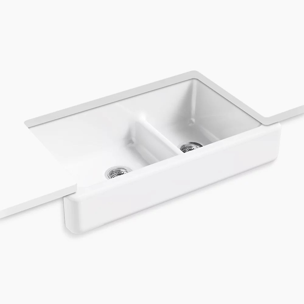 Kohler Smart Divide® 35-1/2" undermount double-bowl farmhouse kitchen sink with short apron
