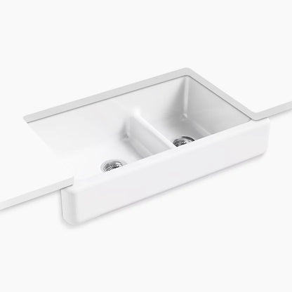 Kohler Smart Divide® 35-1/2" undermount double-bowl farmhouse kitchen sink with short apron