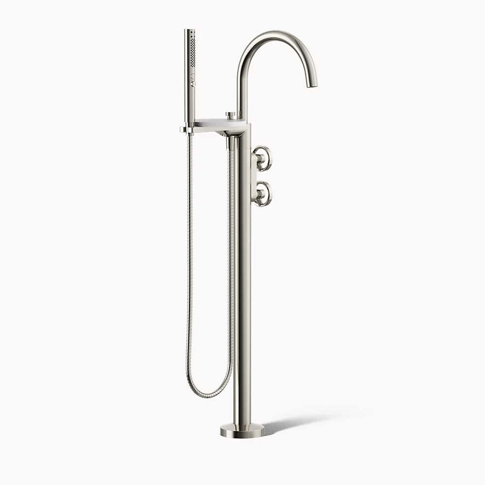 Kohler Floor-mount bath filler trim with industrial handles and handshower