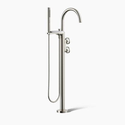 Kohler Floor-mount bath filler trim with industrial handles and handshower