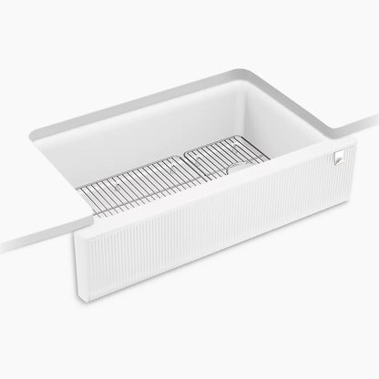 Kohler 34" undermount single-bowl farmhouse kitchen sink with fluted design