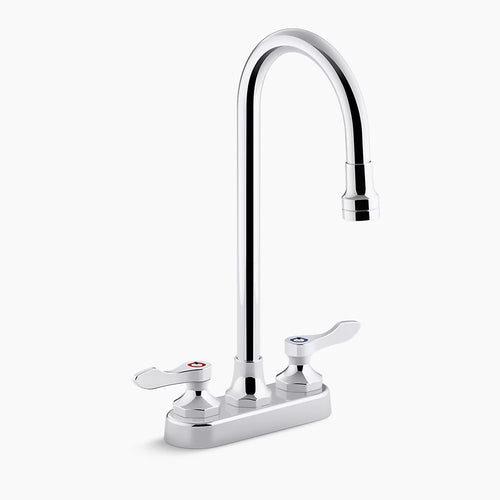 Kohler 0.5 gpm centerset bathroom sink faucet with aerated flow, gooseneck spout and lever handles, drain not included