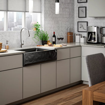 Kohler 34" undermount single-bowl farmhouse kitchen sink with faceted design