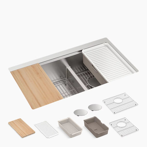 Kohler Smart Divide® 32" undermount double-bowl workstation kitchen sink
