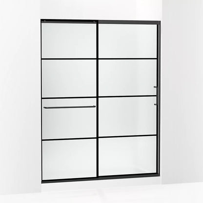 Kohler Sliding shower door, 75-1/2" H x 56-1/4 - 59-5/8" W, with heavy 5/16" thick Frosted glass with rectangular grille pattern