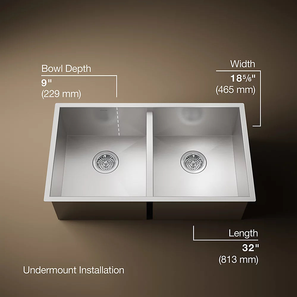 Kohler Vault™ 32" undermount double-bowl kitchen sink