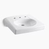Kohler Wall-mount or concealed carrier arm mount commercial bathroom sink with widespread faucet holes and no overflow