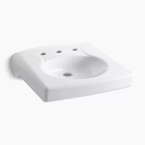 Kohler Wall-mount or concealed carrier arm mount commercial bathroom sink with widespread faucet holes and no overflow