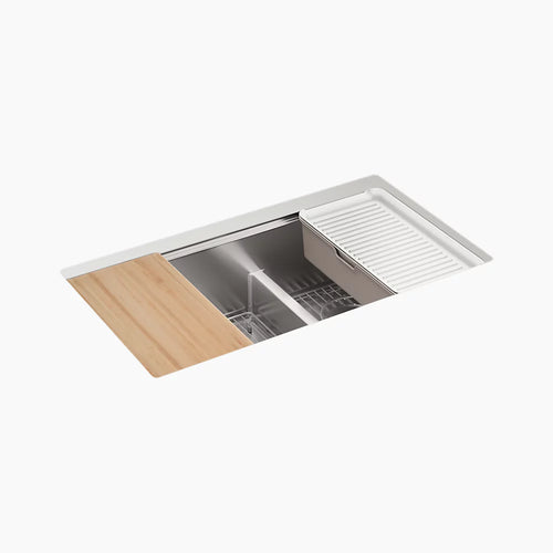 Kohler Smart Divide® 32" undermount double-bowl workstation kitchen sink