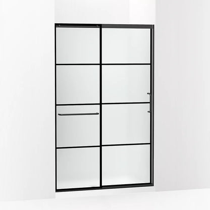Kohler Sliding shower door, 75-1/2" H x 44-1/4 - 47-5/8" W, with heavy 5/16" thick Frosted glass with rectangular grille pattern