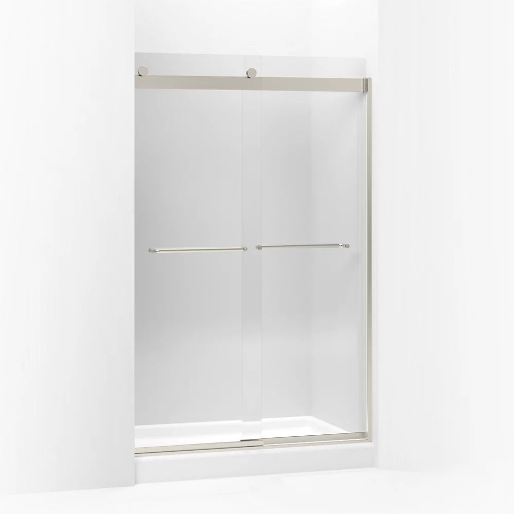 Kohler Sliding shower door, 74" H x 44-5/8 - 47-5/8" W, with 1/4" thick Crystal Clear glass