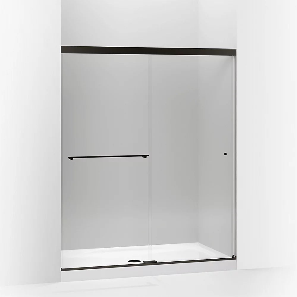 Kohler Sliding shower door, 70" H x 56-5/8 - 59-5/8" W, with 1/4" thick Crystal Clear glass