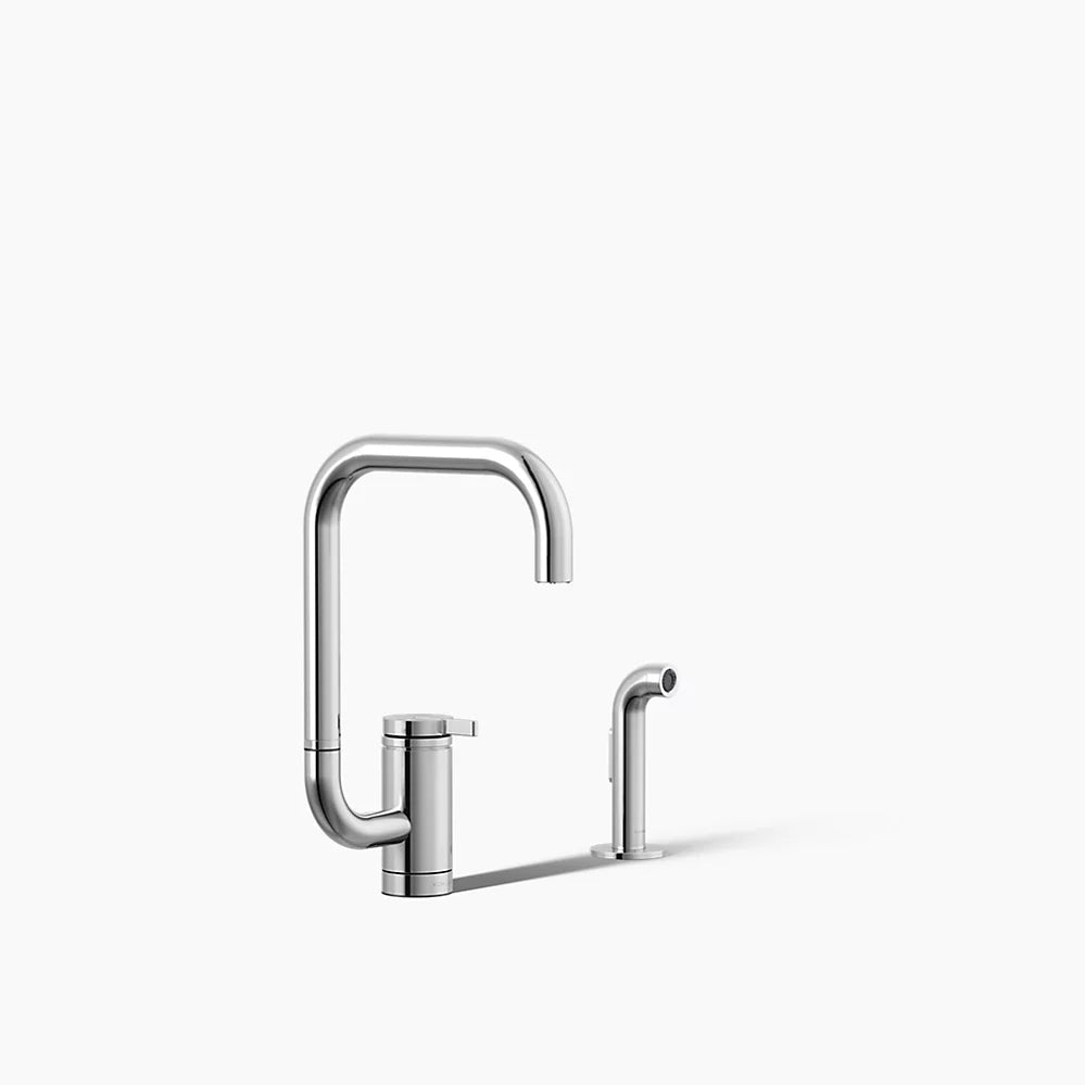 Kohler Single-handle kitchen sink faucet with two-function extended-reach spout and side sprayer