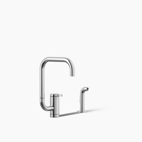 Kohler Single-handle kitchen sink faucet with two-function extended-reach spout and side sprayer