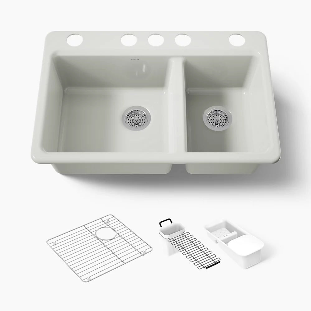 Kohler Riverby® 33" undermount double-bowl workstation kitchen sink