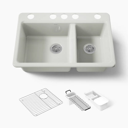 Kohler Riverby® 33" undermount double-bowl workstation kitchen sink