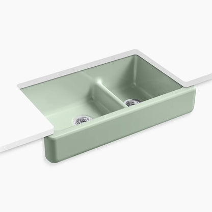 Kohler Smart Divide® 35-1/2" undermount double-bowl farmhouse kitchen sink with short apron
