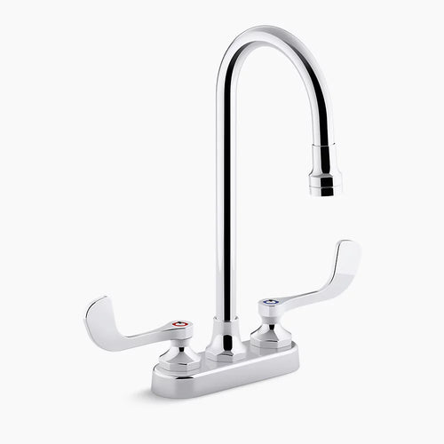 Kohler 1.0 gpm centerset bathroom sink faucet with laminar flow, gooseneck spout and wristblade handles, drain not included