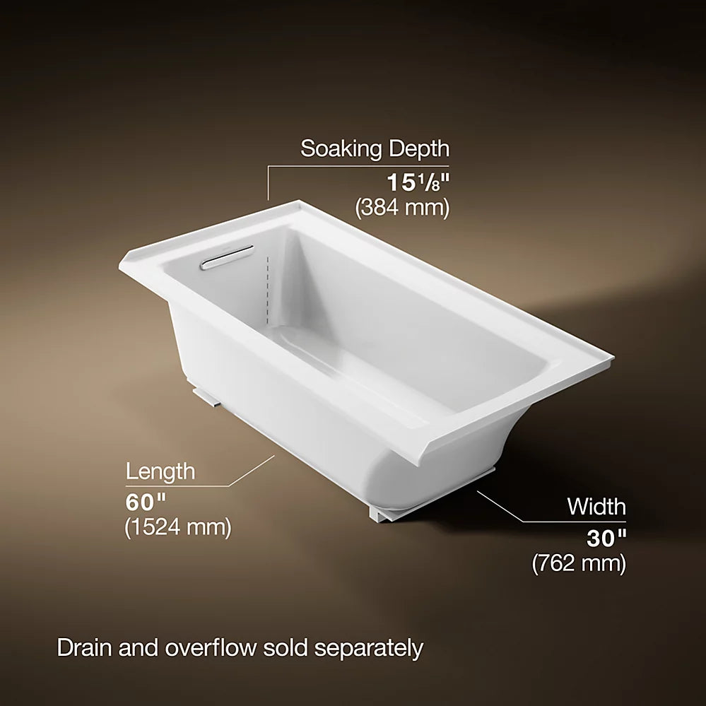 Kohler Archer 60" x 30" alcove bath, left drain