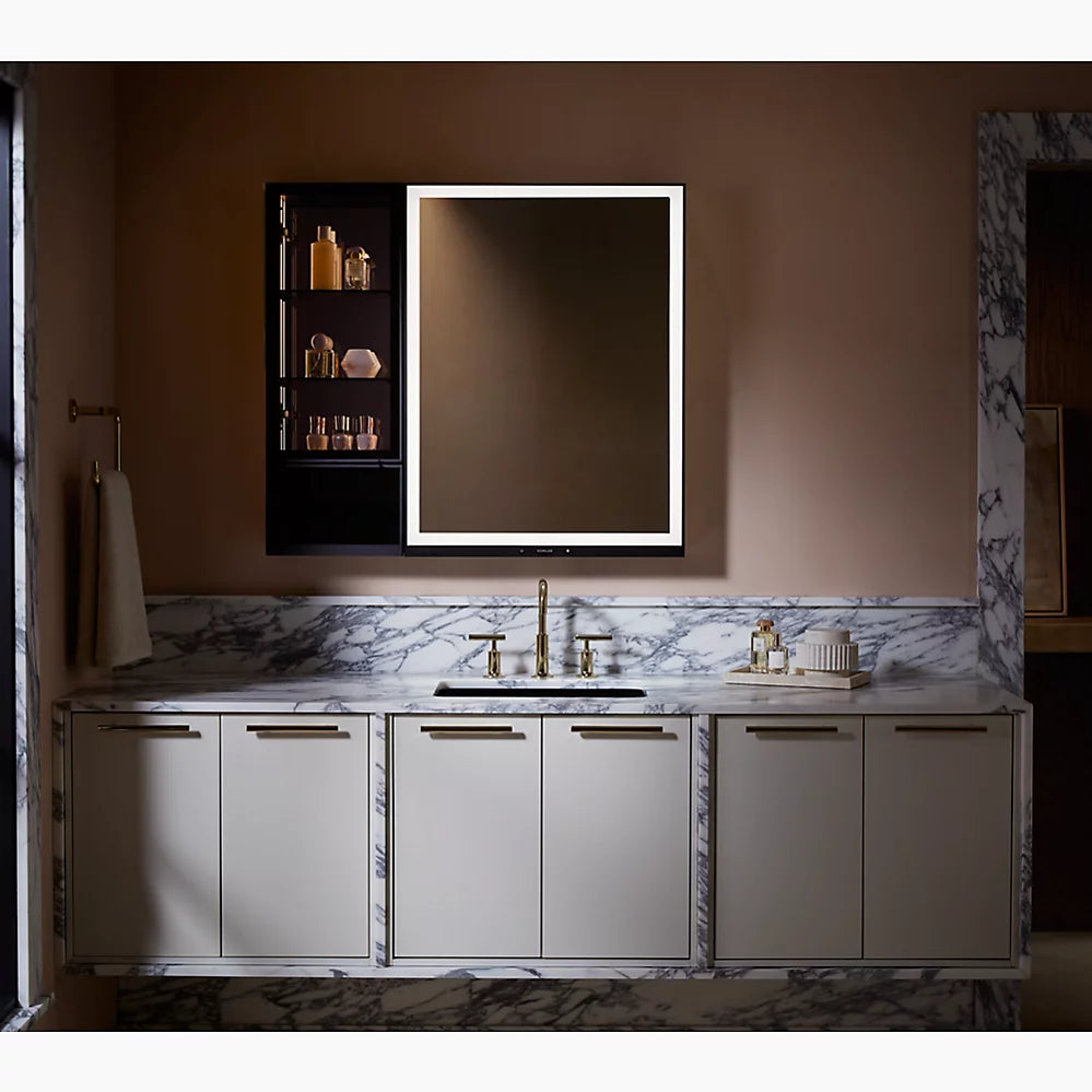 Kohler 24" x 32" lighted framed medicine cabinet, left-hinged