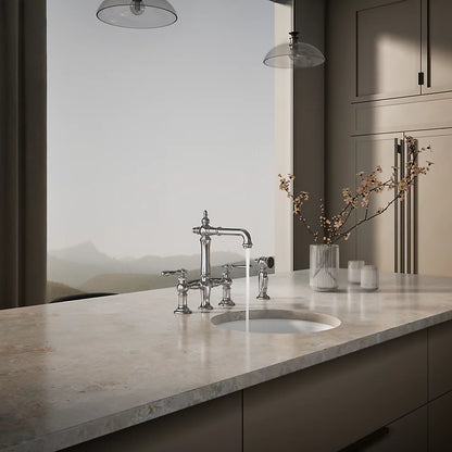 Kohler Two-hole bridge bar sink faucet with side sprayer