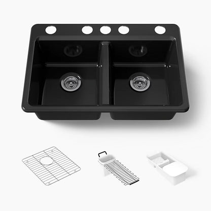 Kohler Riverby® 33" undermount double-bowl workstation kitchen sink