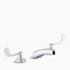 Kohler 0.5 gpm widespread bathroom sink faucet with aerated flow and wristblade handles, drain not included