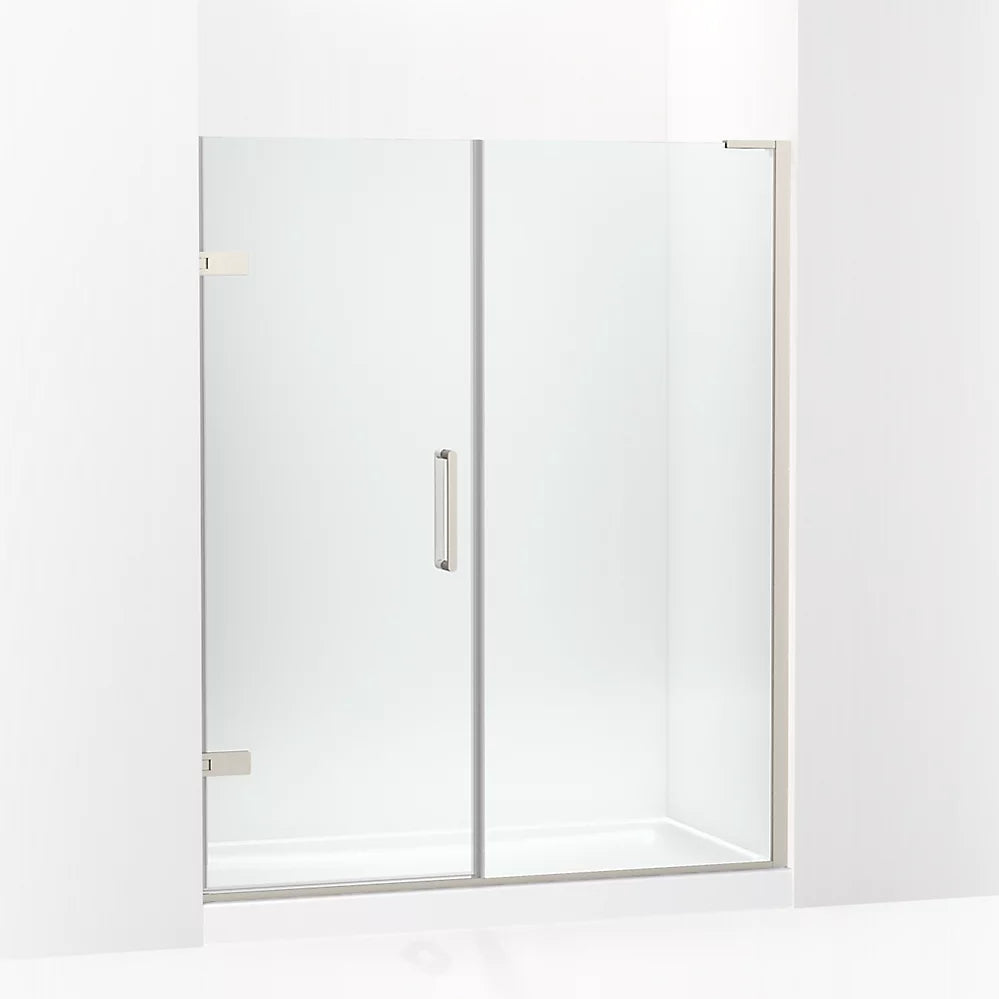 Kohler Frameless pivot shower door, 71-3/4" H x 57-1/4 - 58" W, with 3/8" thick Crystal Clear glass